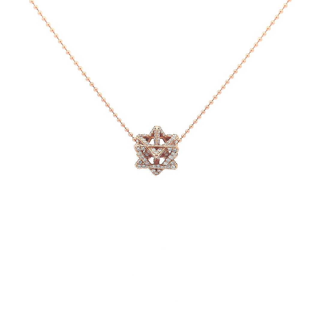 Large 3D Merkabah Star of David Pendant Necklace in 14K Rose Gold