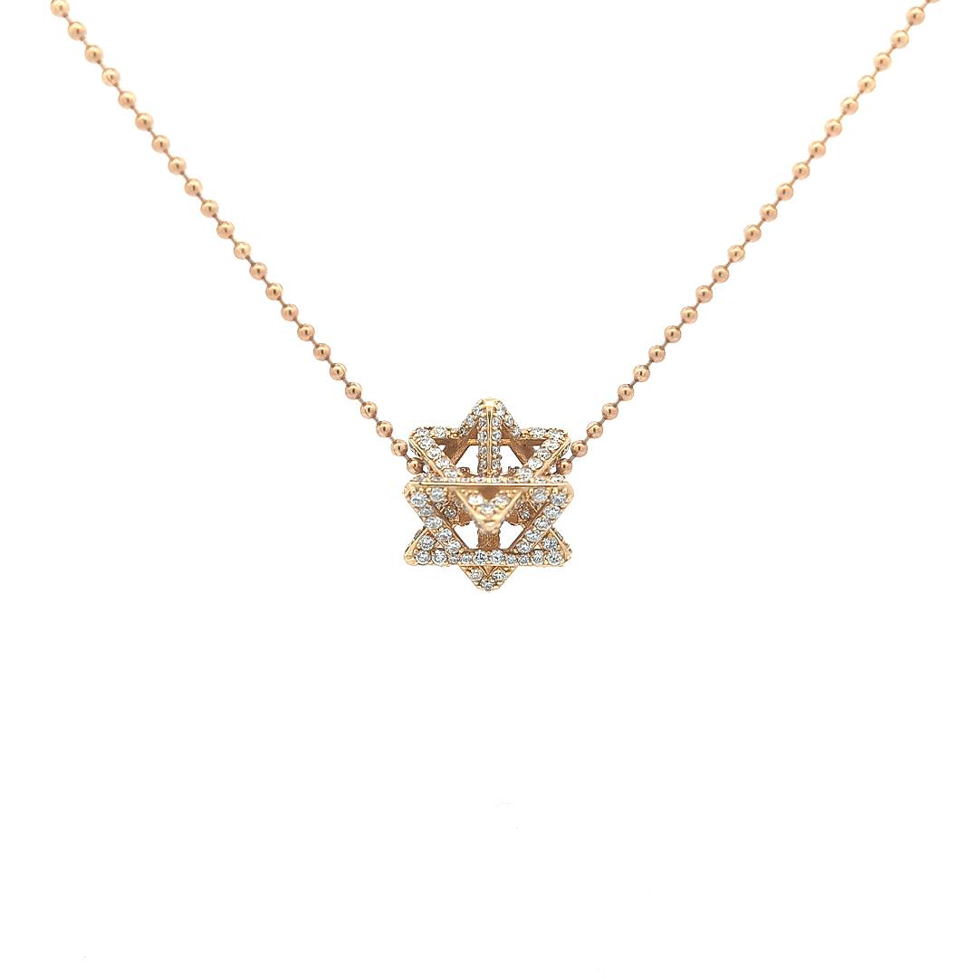 Large 3D Merkabah Star of David Pendant Necklace in 14K Yellow Gold