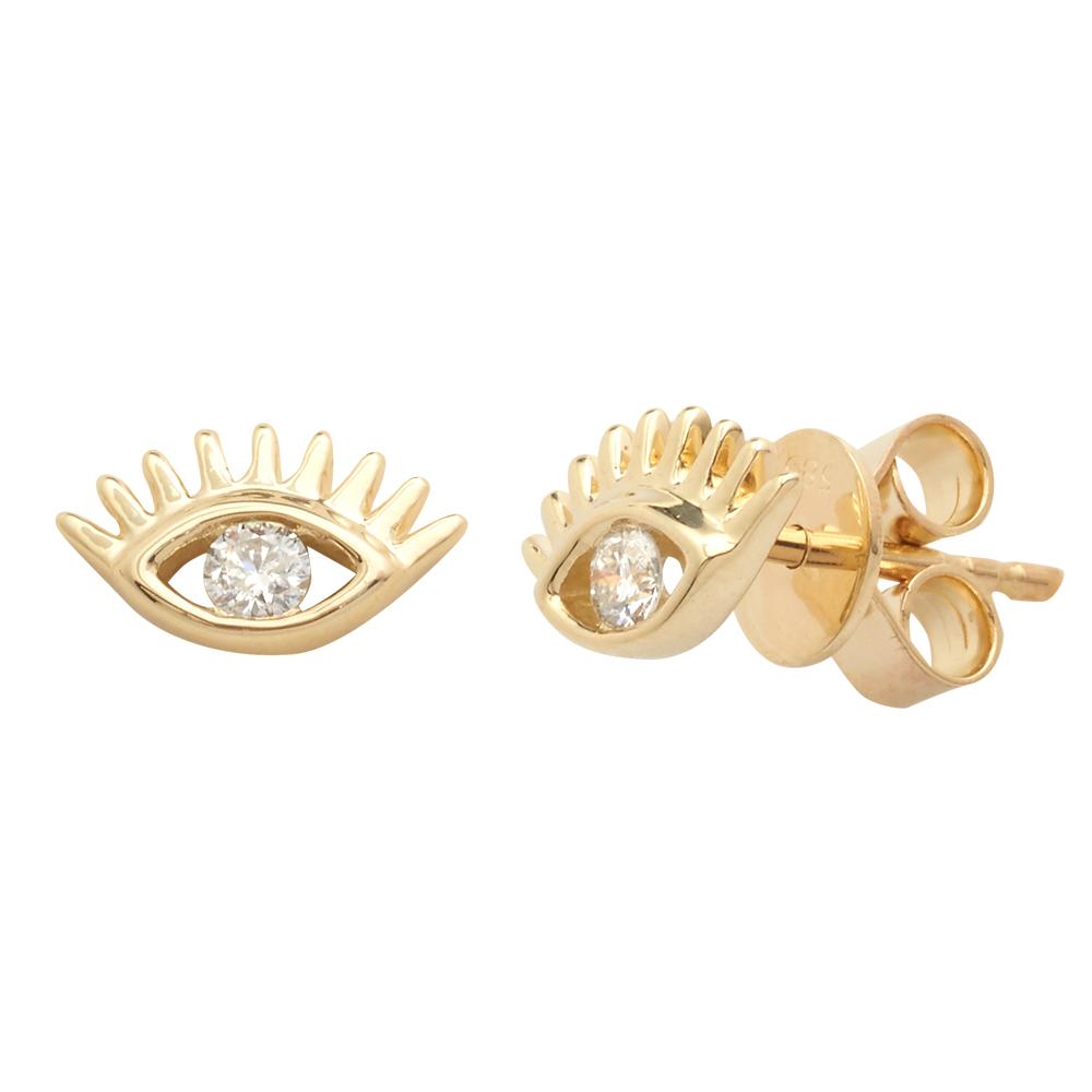 Diamond Evil Eye Stud Earrings — Yellow Gold