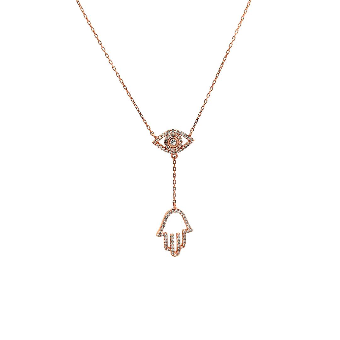 Diamond Evil Eye with Hamsa Necklace — Rose Gold