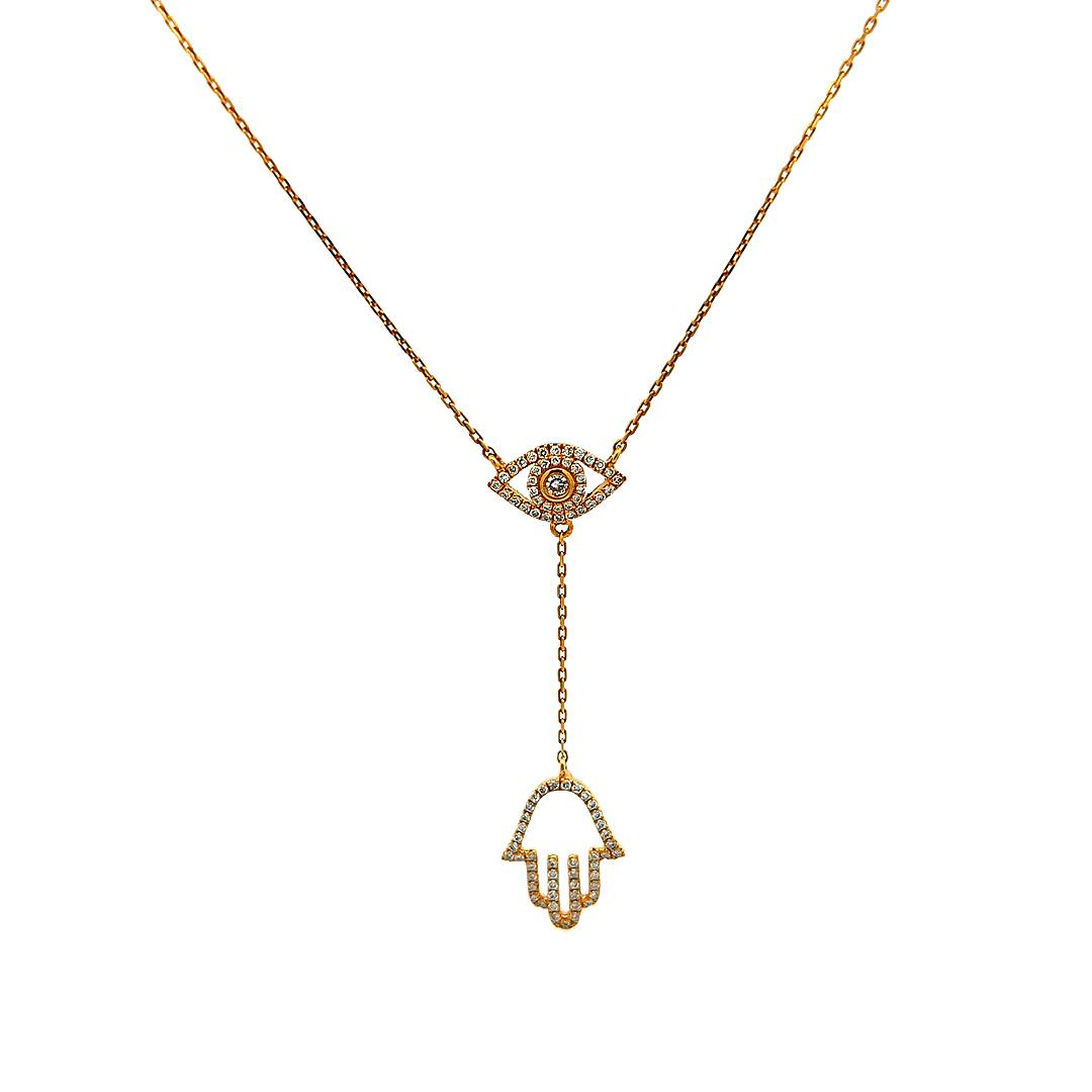 Diamond Evil Eye with Hamsa Necklace — Yellow Gold