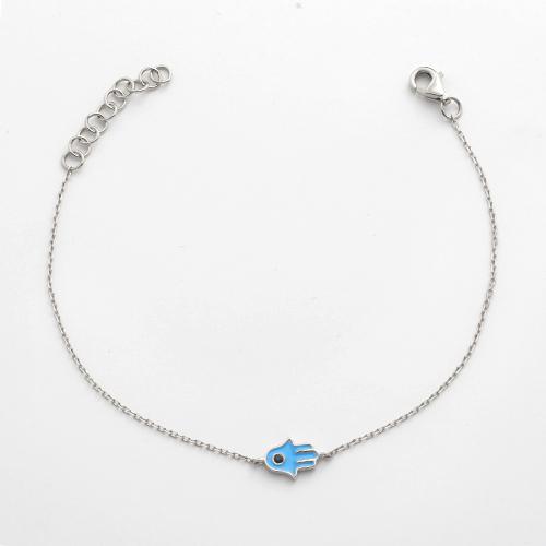Blue Enamel Hamsa Bracelet — White Gold