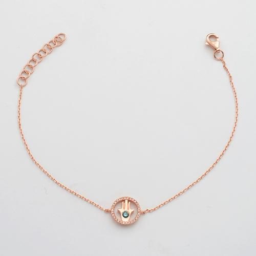 Blue & White Hamsa Bracelet — Rose Gold