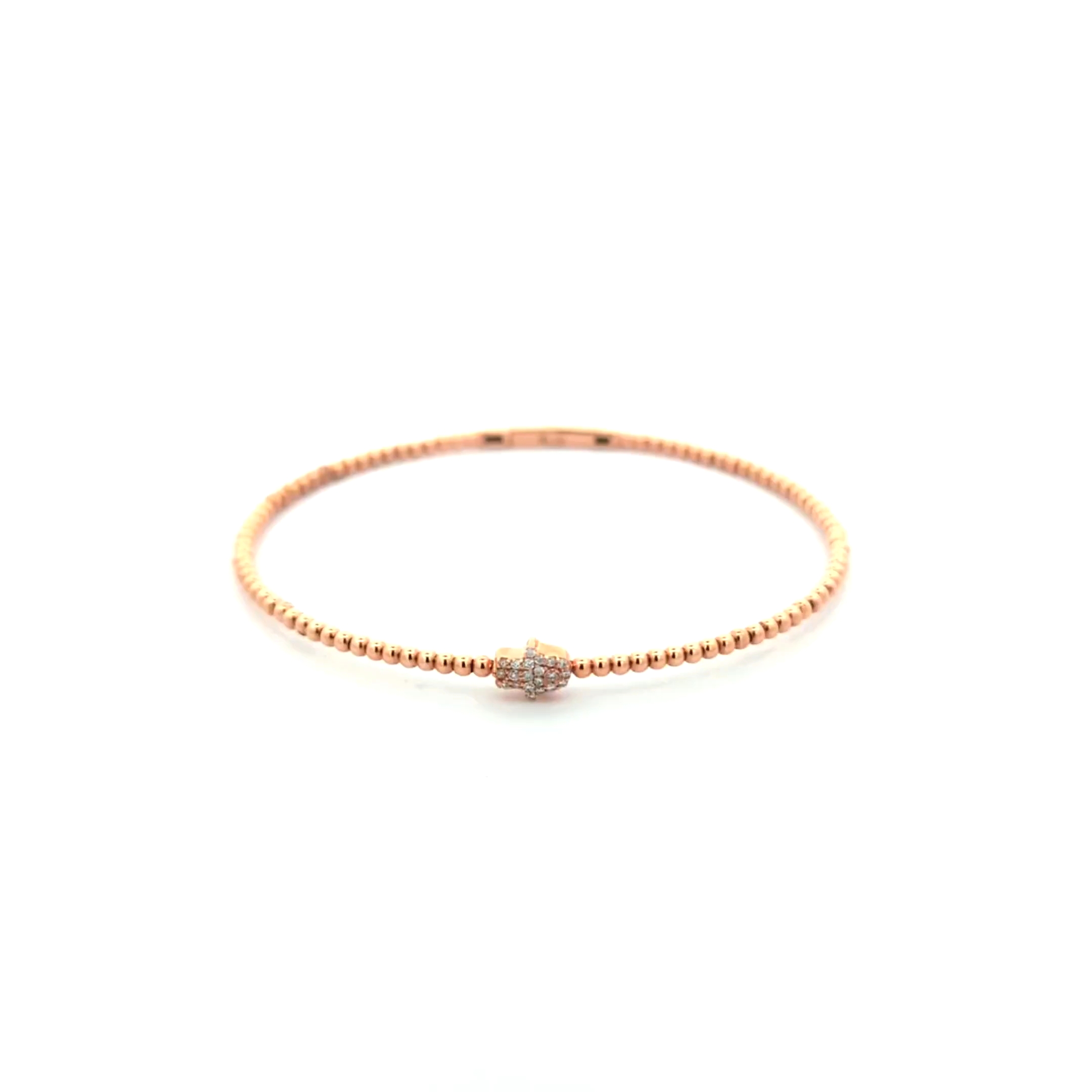 Beaded Shank Hamsa Diamond Bangle — Rose Gold