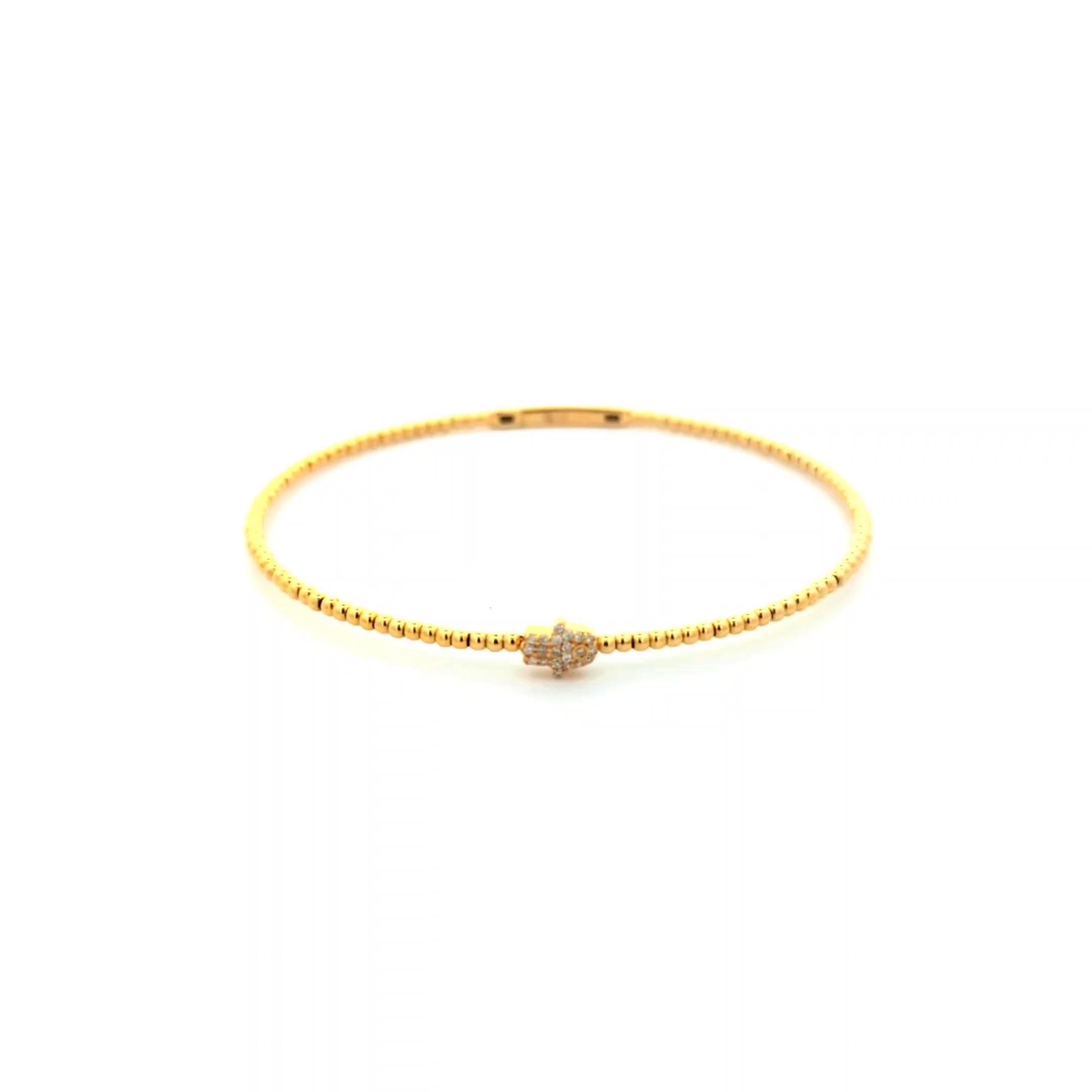 Beaded Shank Hamsa Diamond Bangle — Yellow Gold