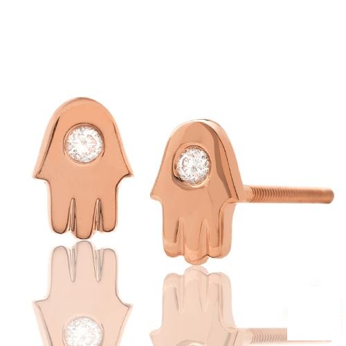 Diamond Hamsa Stud Earrings — Rose Gold