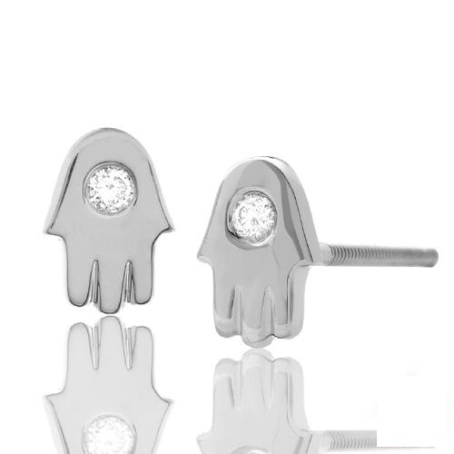 Diamond Hamsa Stud Earrings — White Gold