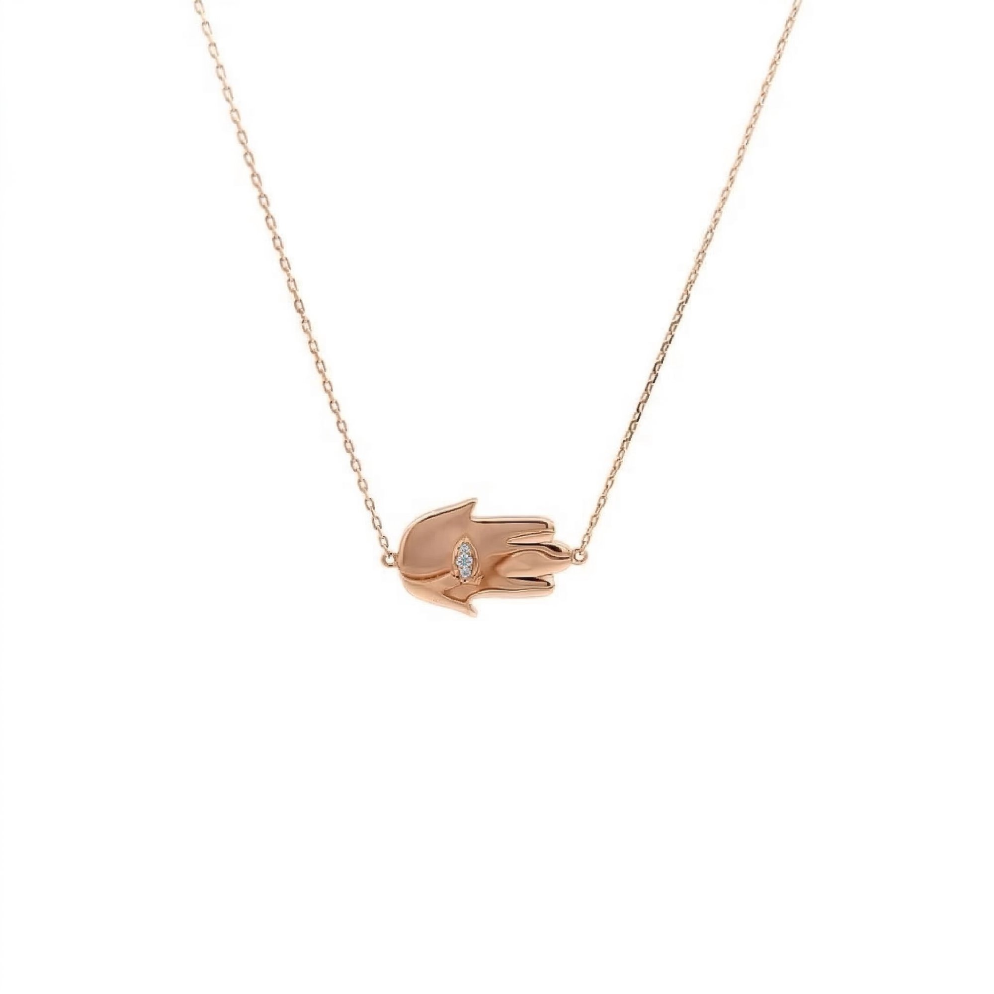 Diamond Hamsa Evil Eye Necklace — Rose Gold