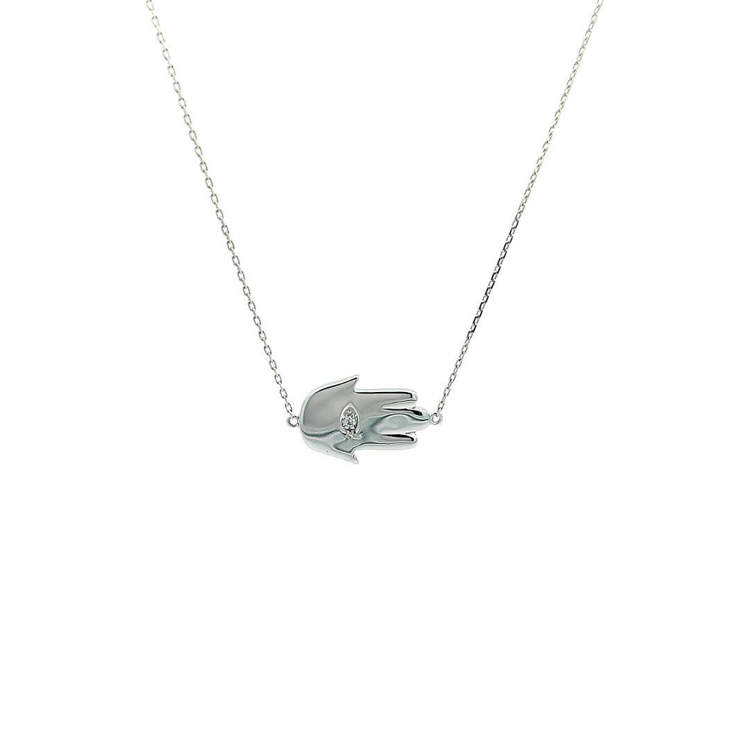 Diamond Hamsa Evil Eye Necklace — White Gold