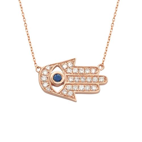 Hamsa Sapphire & Diamond Necklace — Rose Gold