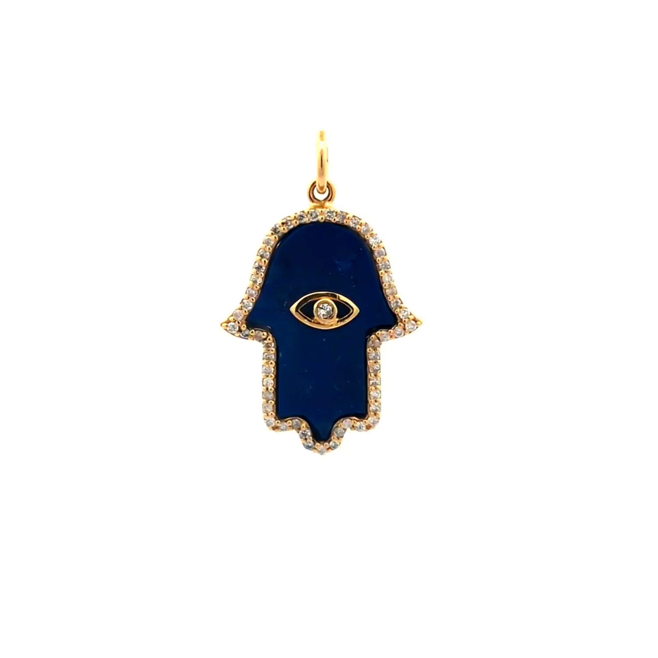 Lapis Hamsa Diamond Pendant — Yellow Gold