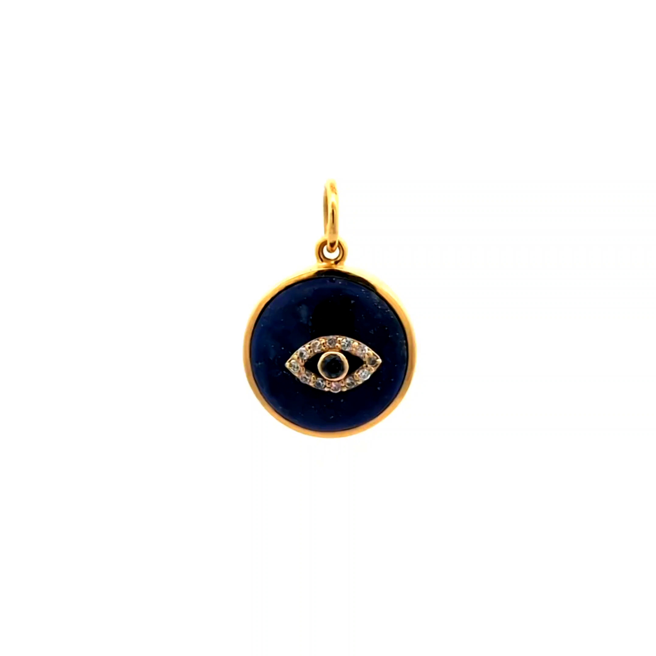 Lapis Round Evil Eye Diamond Pendant — Small — Yellow Gold