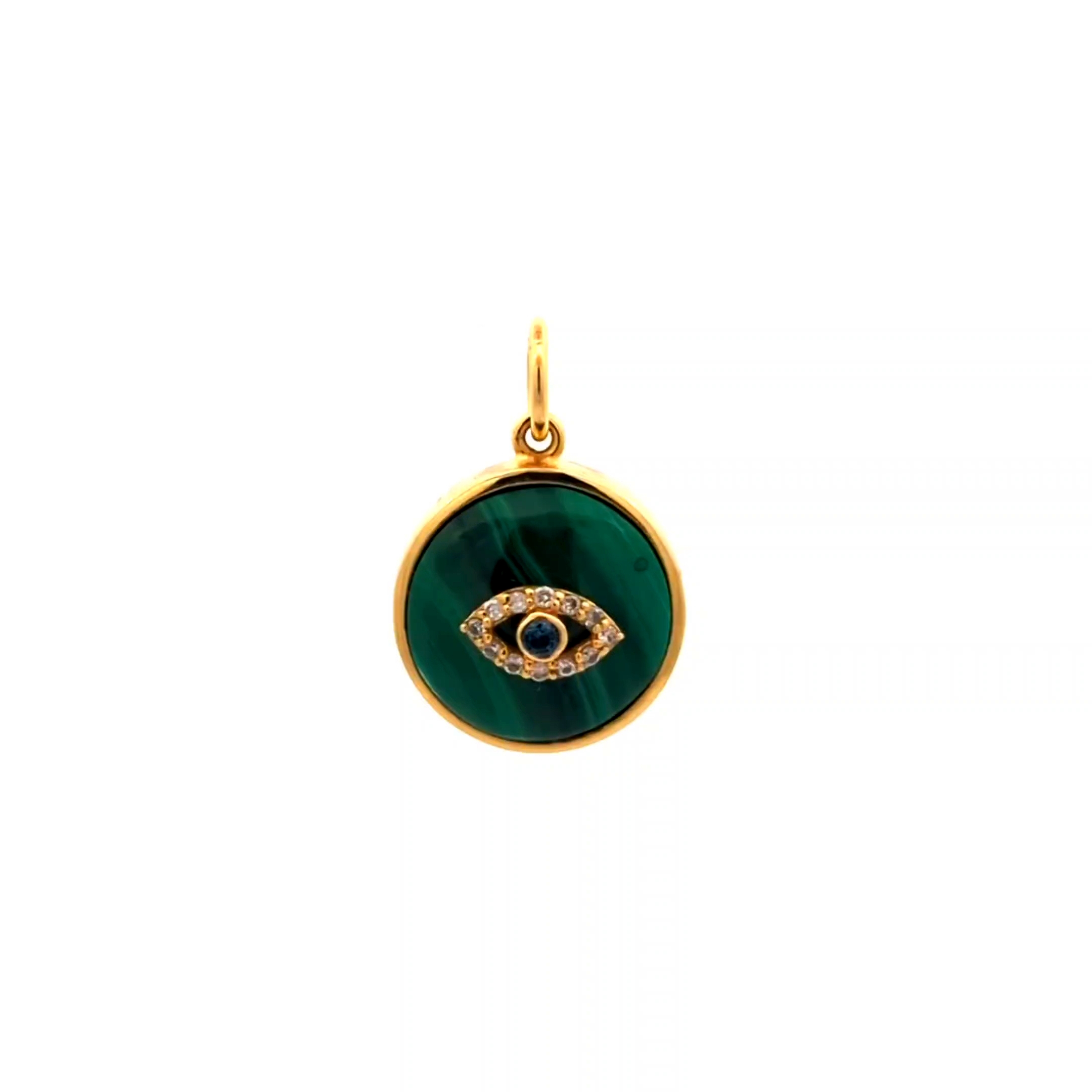 Malachite Round Evil Eye Diamond Pendant — Yellow Gold