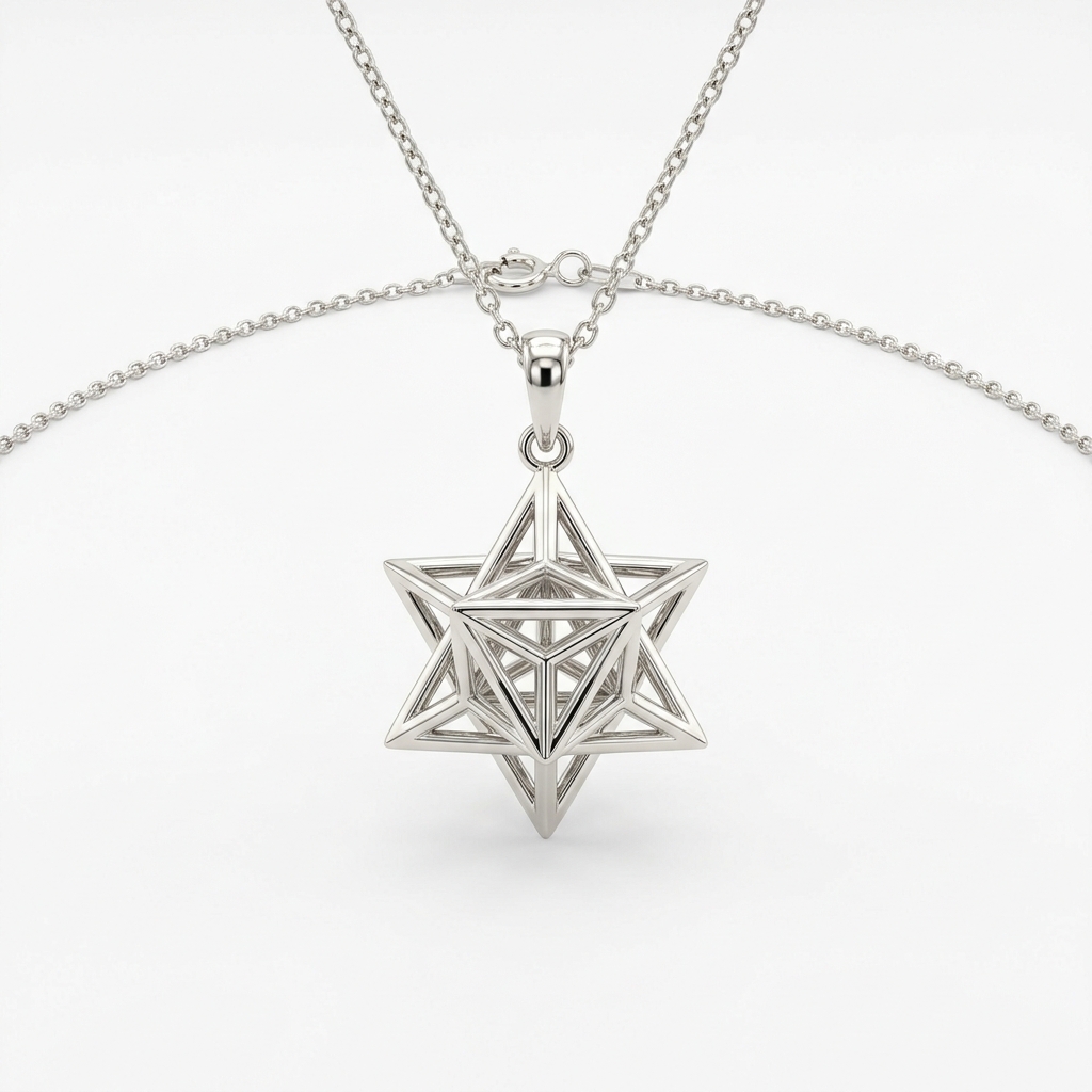 Regular Merkabah Star of David in Solid 14K White Gold