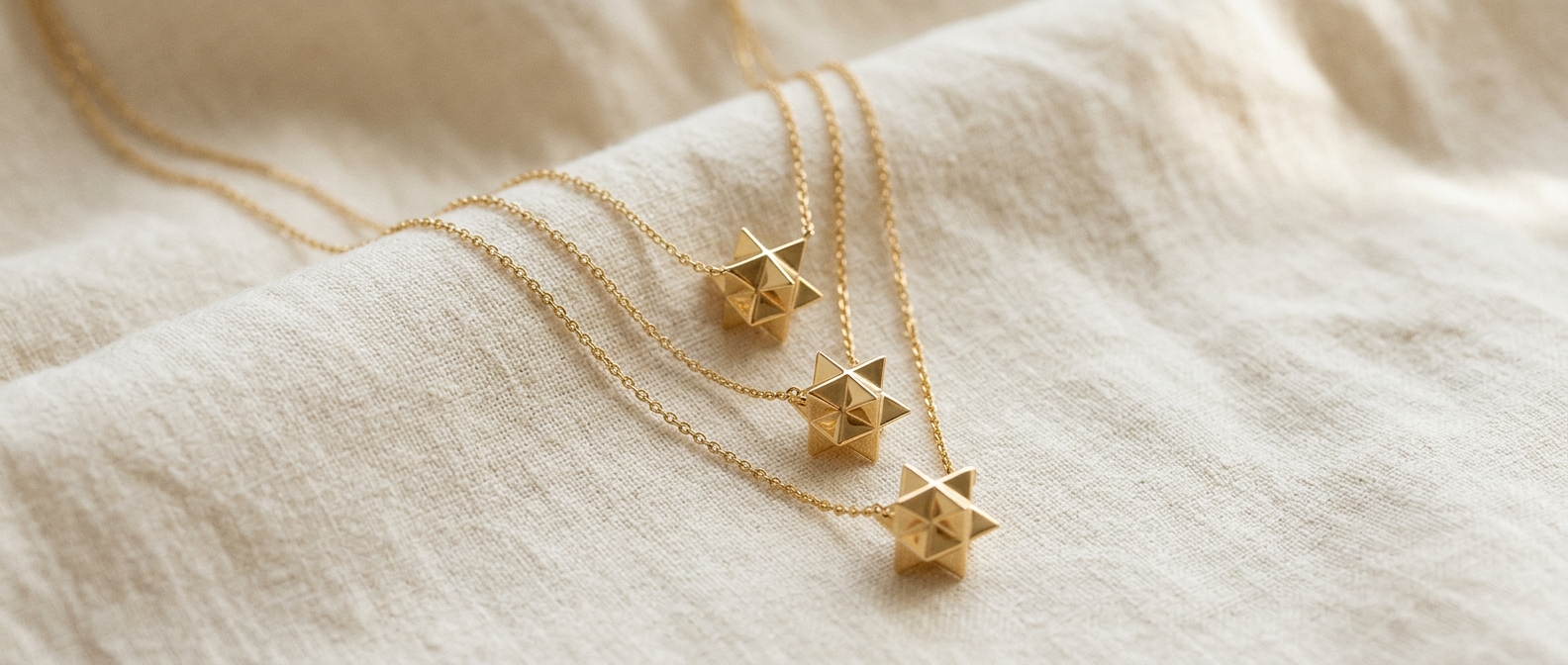 Layered 3D Merkabah Star of David gold pendant necklaces