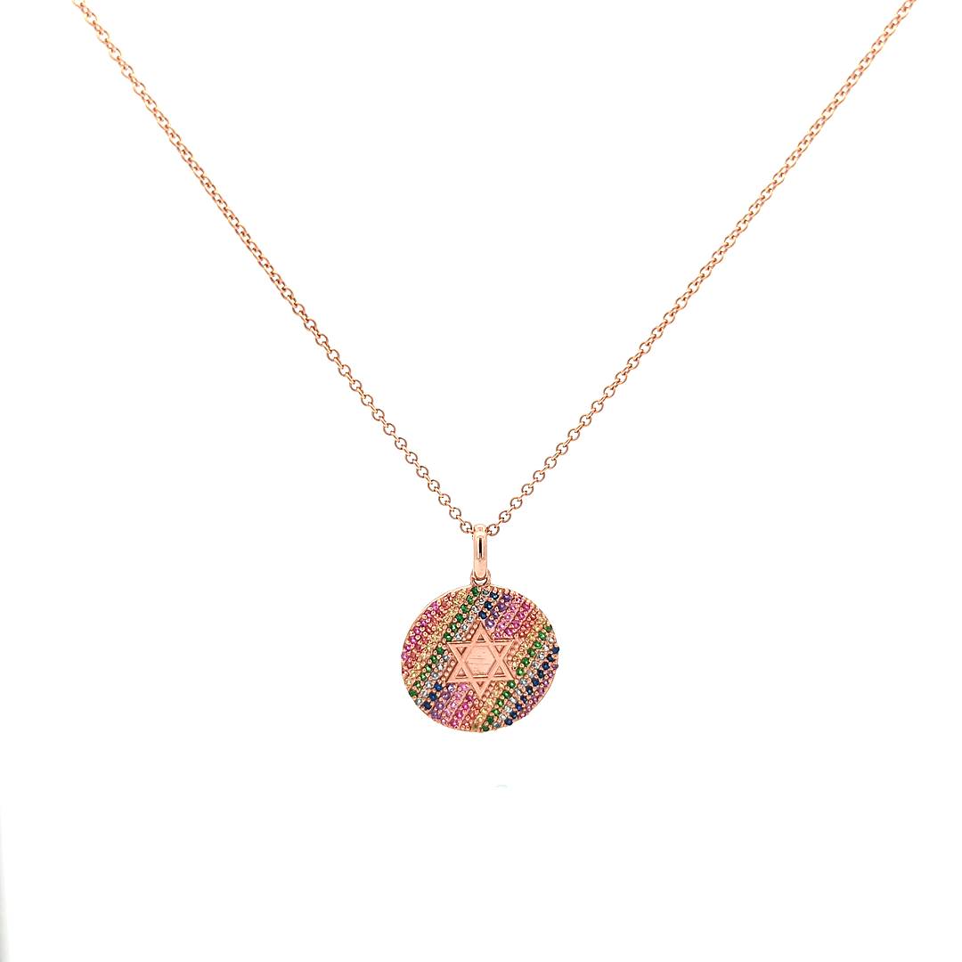 Custom Rainbow Star of David Necklace — Rose Gold