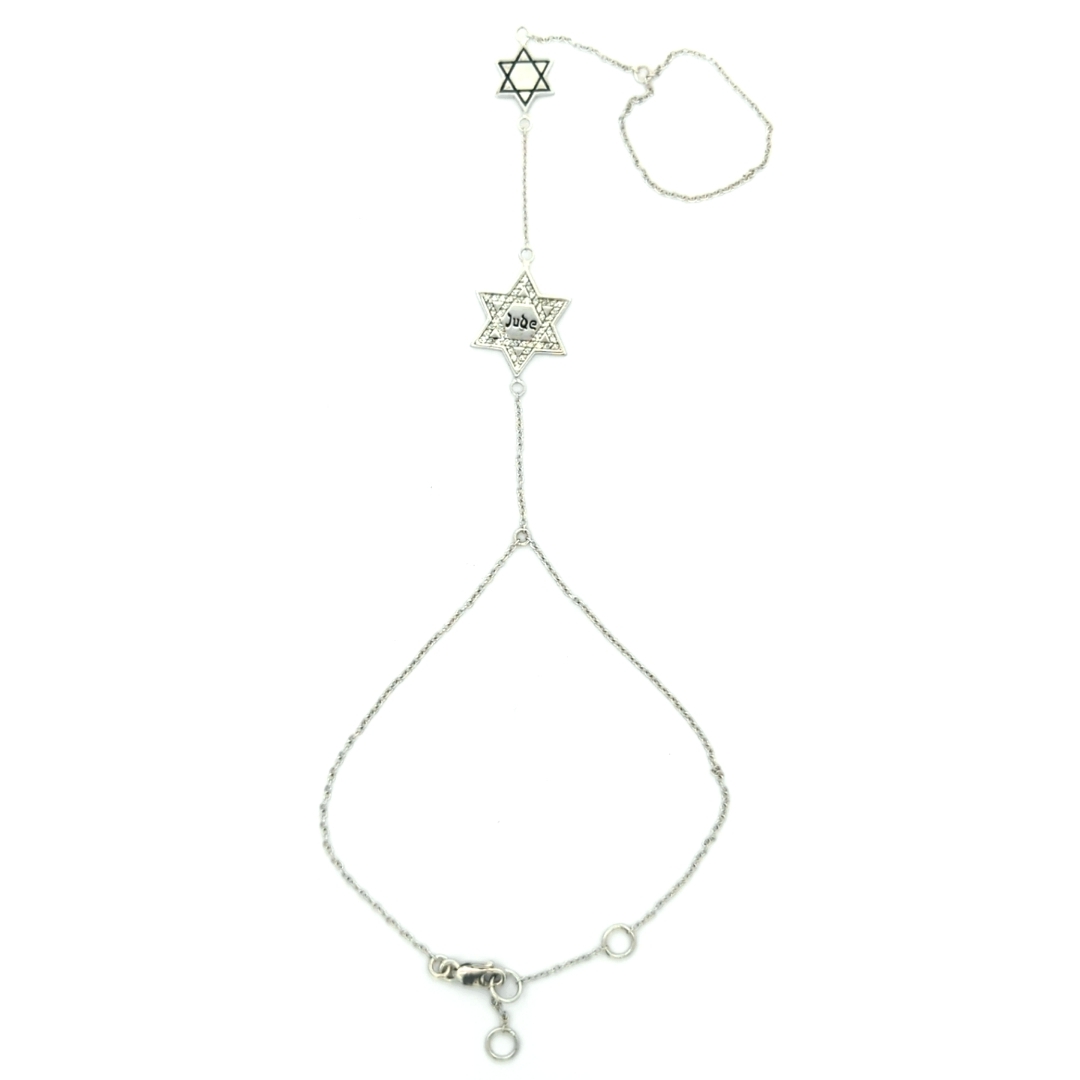 Diamond & Enamel Star of David Hand Chain — White Gold