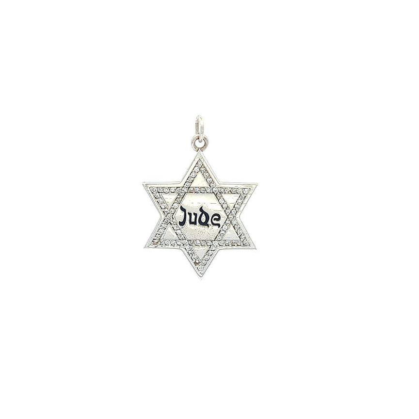 Star of David Jude Pendant w/ Diamonds (Large) — White Gold
