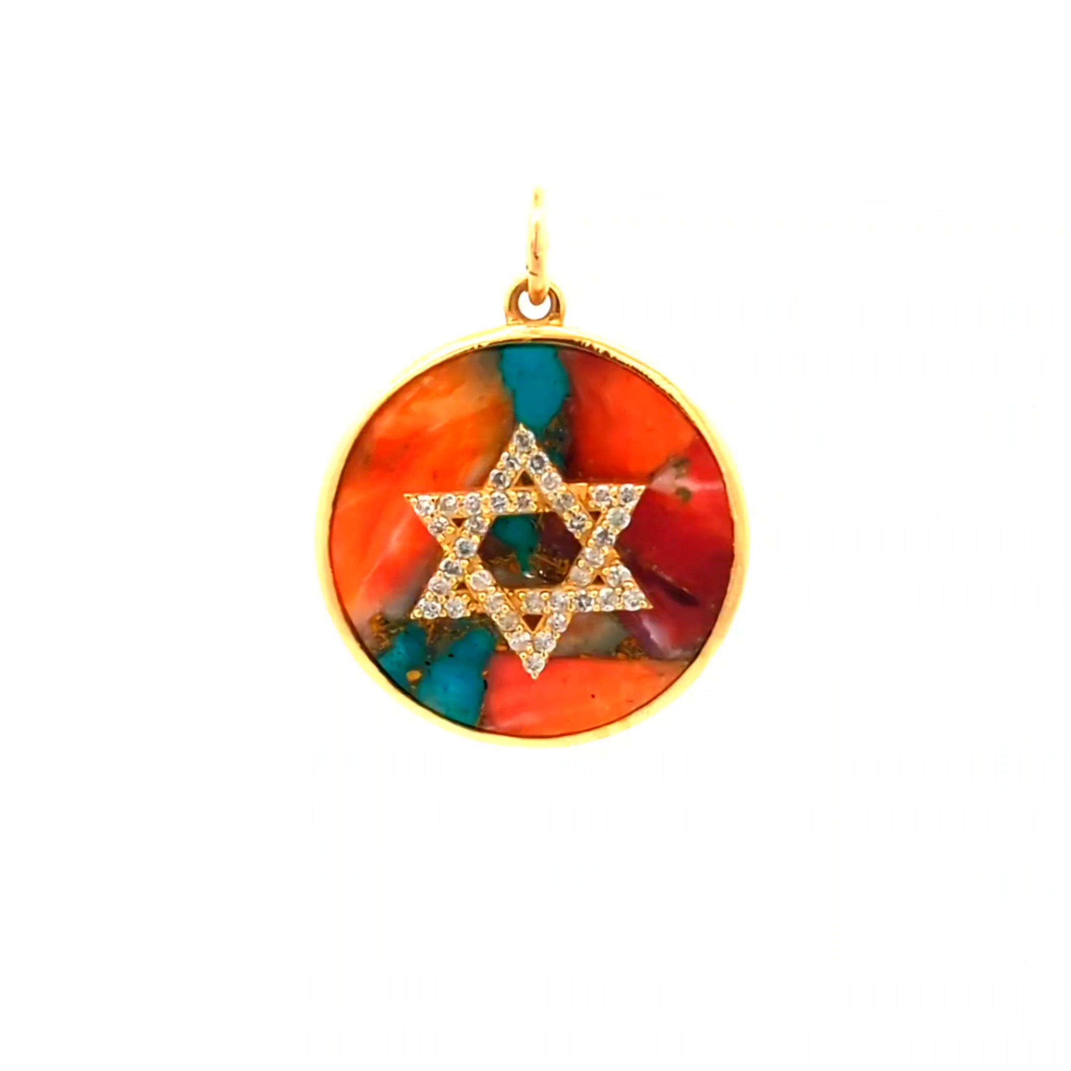 Turquoise Star of David Diamond Pendant — Yellow Gold