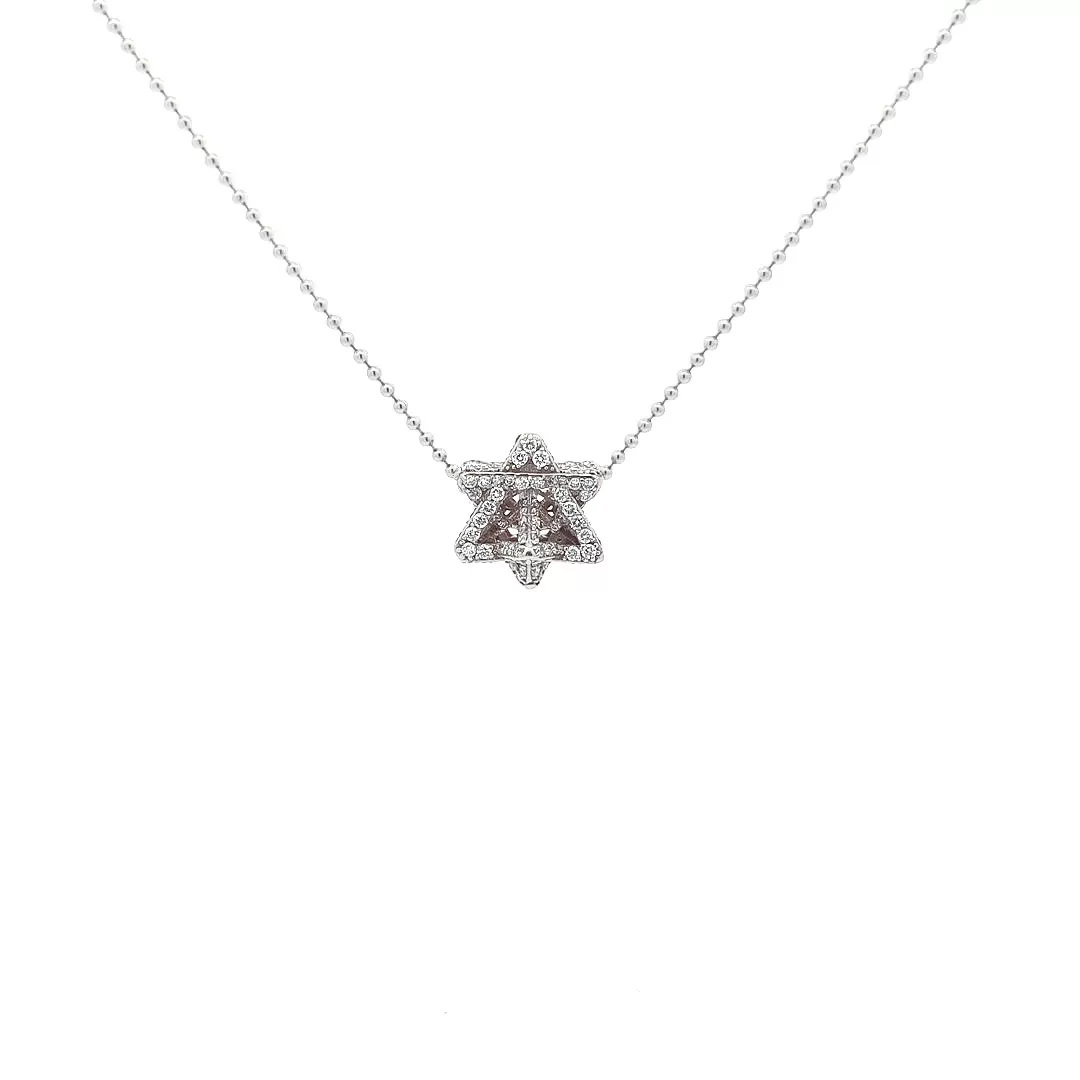 Small Merkabah Star of David with 1.6 ct Diamonds in 14K White Gold