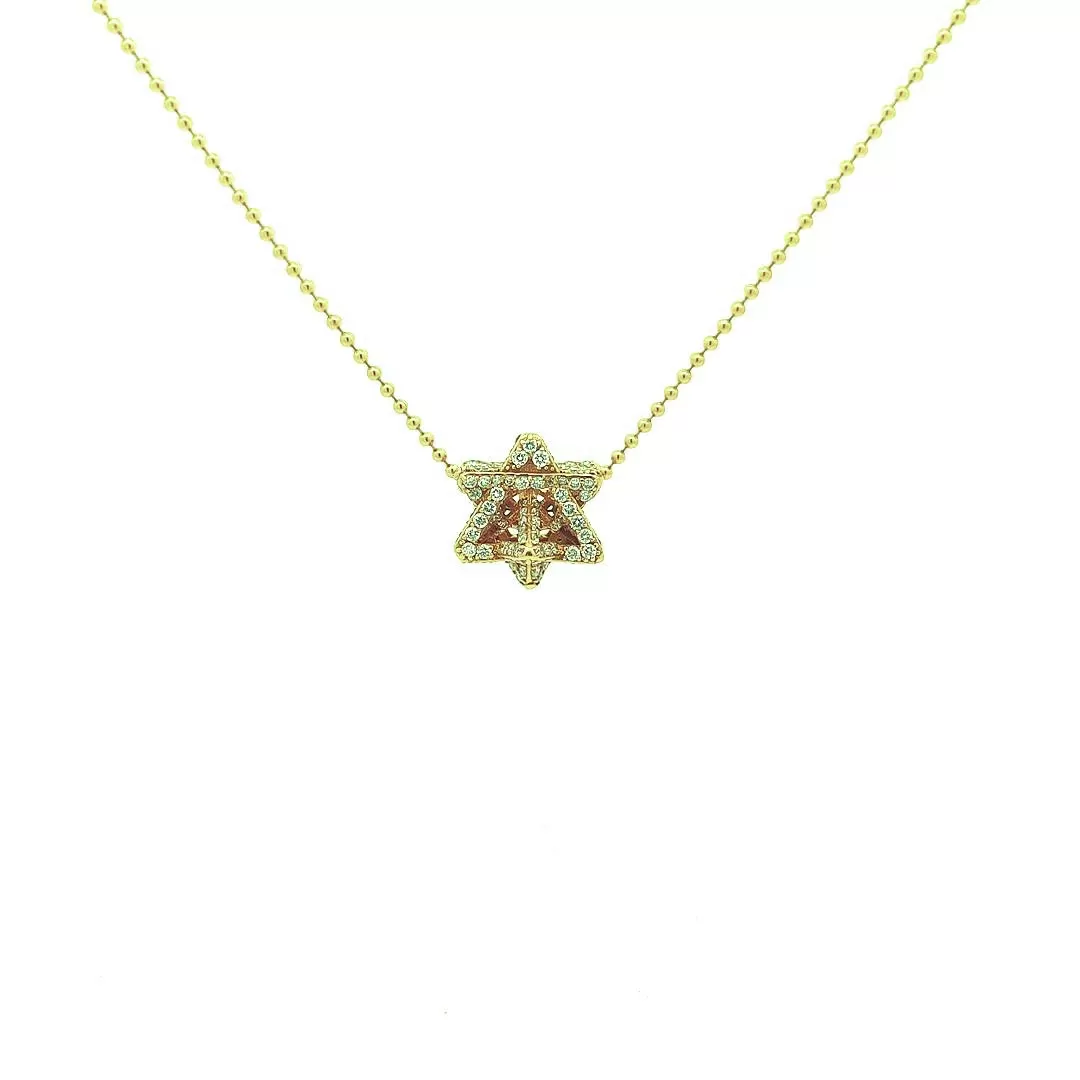 Small Merkabah Star of David with 1.6 ct Diamonds in 14K Yellow Gold